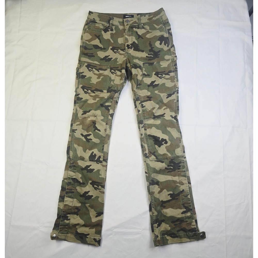 Fashion Nova Men Size 30 Green Camo Camouflage Snap Hem Utility Cargo Pants H26